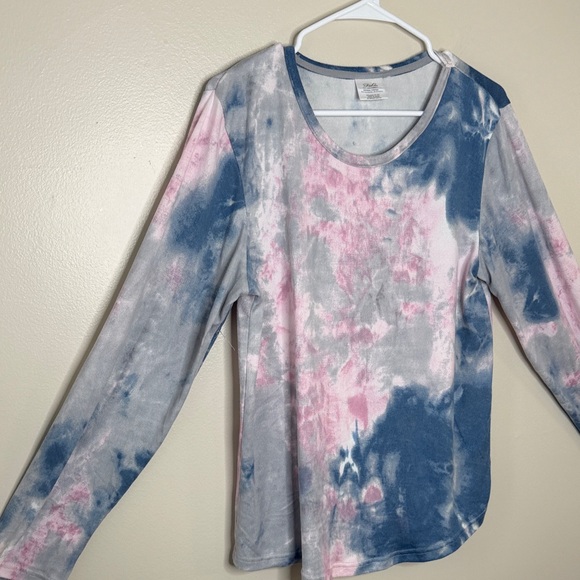 Fashion by MIRABEL XL Blue Pink Gray Tie Dye Long Sleeve Stretch Top - Picture 5 of 14
